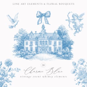 Barokke blauwe lijntekeningen - bruiloft clipart-vintage Victoriaanse clipart - blauwe chinoiserie clipart - Royal Ornamental clipart - Vintage clipart