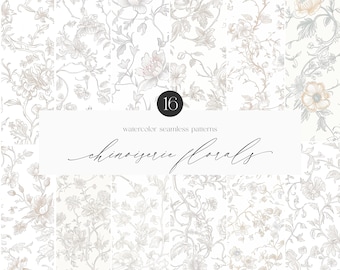 Chinoiserie Floral Seamless Patterns - Vintage Floral Patterns - Chinoiserie Digital Papers - Vintage Clipart - Vintage Seamless Patterns