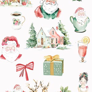 May include: Watercolor illustrations of Christmas-themed elements, including Santa Claus, a fireplace, houses, gifts, and a ballerina. The text "Quirky Christmas" and "Winter Time Doodles" are also present.