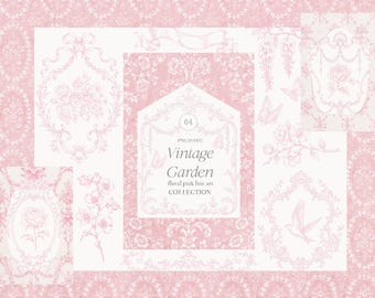 Vintage Garden Pink Clipart Collection - SVG and PNG - Wedding Clipart - Floral Rococo Line Art - Victorian Frame - Royal Ornamental Frames