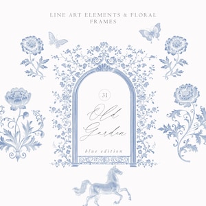Barokke zeer fijne tekeningen - bruiloft clipart-vintage Victoriaanse bruiloft embleem - blauwe chinoiserie clipart - koninklijke sierlijst - vintage clipart