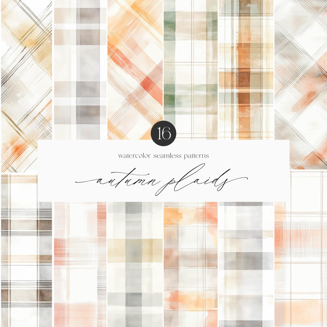 Infinte Fall Pattern Seamless Watercolor Autumn Plaid Patterns, Checkered Textures, Digital ...