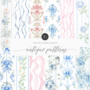 Aquarelle anciens motifs sans couture - papier numérique - rayures motifs sans couture - papier de scrapbooking - motifs répétés - noeuds de coquette