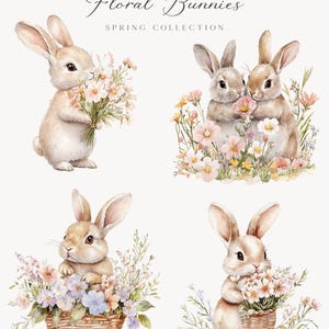 Watercolor Floral Bunnies Clipart - Nursery Spring Clipart - Spring ...