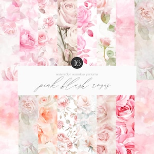 Rose rosa acquerello con motivi senza soluzione di continuità - Carte digitali - Sfondi acquerello - Clipart matrimonio - Rose rosa e rosa - Clipart acquerello