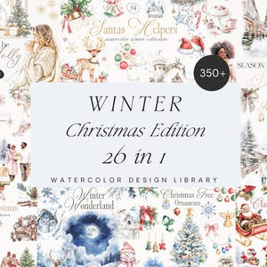 Aquarell Weihnachten Clipart Bundle-Aquarell Winter Clipart Bundle-Winter Festlichkeiten Grafik Bundle-Unbegrenzte Verkaufslizenz-Muster Set