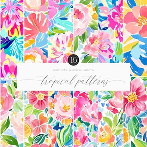 Watercolor Tropical Seamless Patterns - Vibrant Tropical Pattern - Digital Papers - Tropical Patterns - Scrapbook Paper - Seamless Patterns
