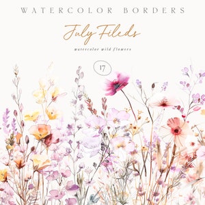 Bordas florais selvagens em aquarela - Bordas de flores selvagens - Clipart floral selvagem - Clipart aquarela - Bordas florais pré-fabricadas - Clipart de casamento