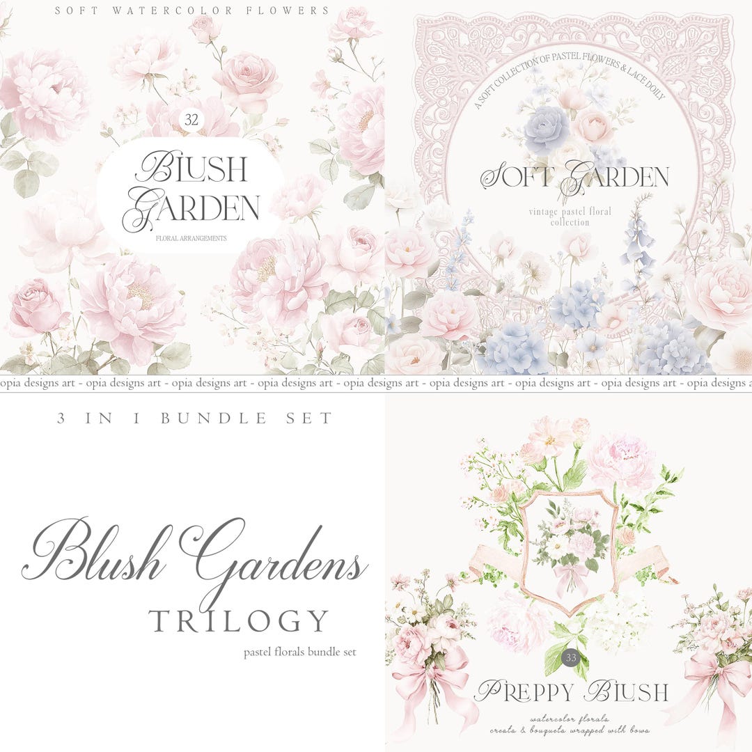 Watercolor Blush Floral Clipart Bundle - Dusty Rose Peonies and Roses ...