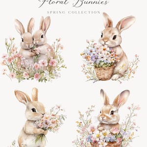 Watercolor Floral Bunnies Clipart - Nursery Spring Clipart - Spring ...