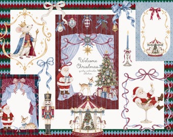 Welcome Christmas Watercolor Clipart - Burgundy Blue Christmas - Ornaments (PNG) - Wreaths - Backgrounds - Premade Cards - Digital Paper