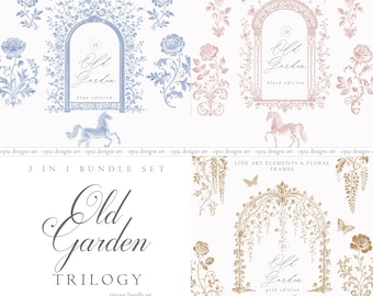 Barokke lijntekeningenbundel - bruiloft clipart-vintage Victoriaanse bruiloft bundel - chinoiserie clipart - koninklijke sierlijsten - vintage bundel