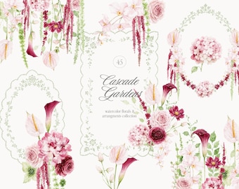Watercolor Cascade Gardens Collection - Wedding Invitation Flowers Clipart - Amaranthus - Decorative Elements PNG - Digital Download