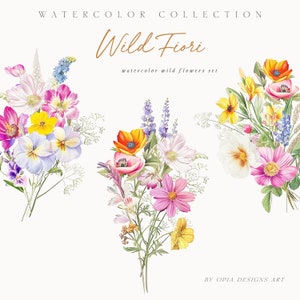 Aquarela Florais Coloridos Selvagens - Clipart Floral Selvagem - Flores Selvagens - Flores Tropicais - Clipart De Casamento-Clipart De Verão-Clipart Aquarela