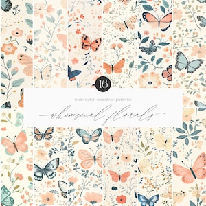 Padrões florais em aquarela sem emendas - Padrões florais sem emendas - Padrões de flores de borboletas - Padrões florais modernos - Licença ilimitada