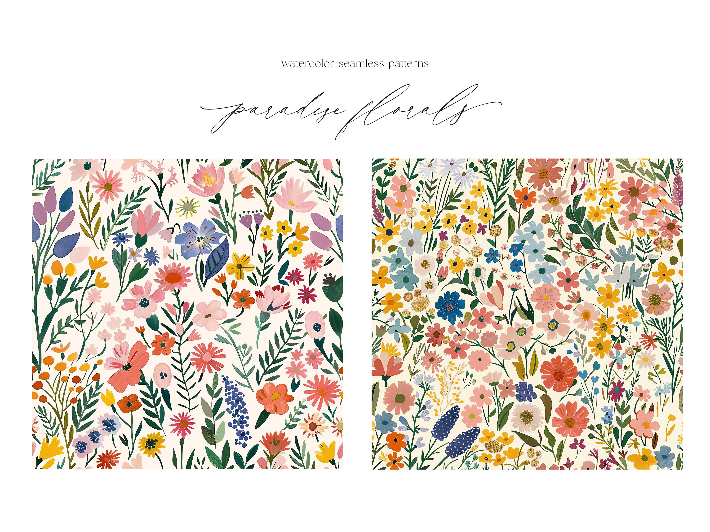 Watercolor Wild Flowers Seamless Patterns - Wild Floral Patterns ...