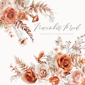 Aquarell Herbst Blumen Clipart - Blumensträuße - Pilze Clipart - Herbst Clipart - Hochzeit Clipart - Neutral - unbegrenzte Verkaufslizenz