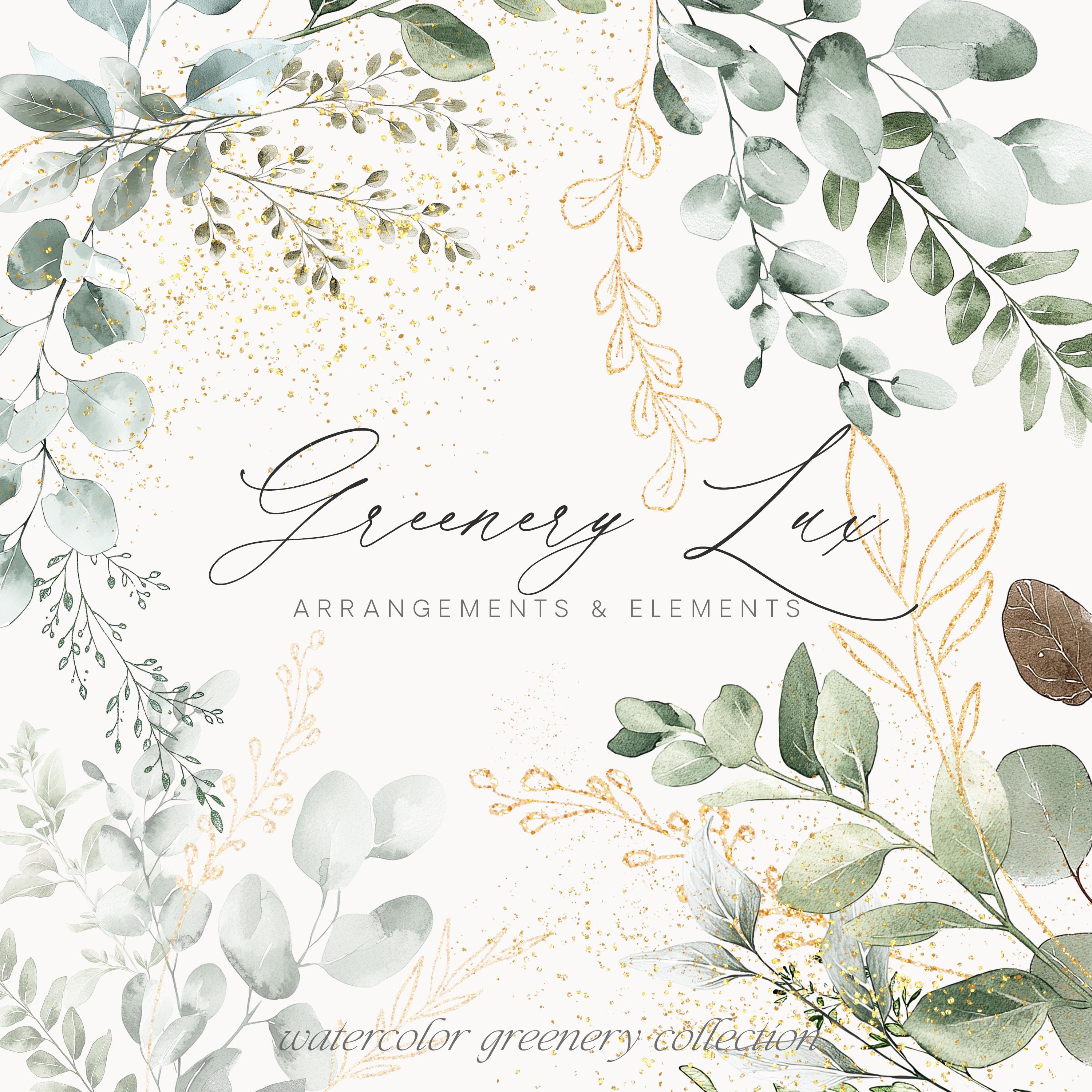 Watercolor Greenery Clipart - Watercolor Eucalyptus Clipart - Gold ...