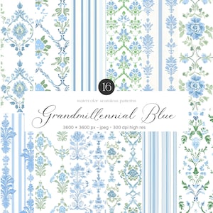 Aquarelle bleu grand millénaire sans couture - motifs répétés - motifs répétés numériques - scrapbooking papier-coquette motifs bleus
