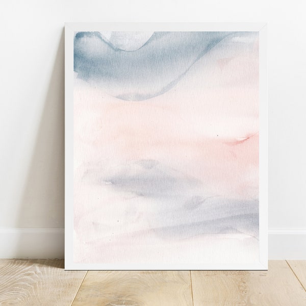 Blush Pink Print, Printable Bedroom Art, Aquacolor Printable, Blush Pink and Blue, Abstract Art, Simple Print, Pink Wall Art, Art Print