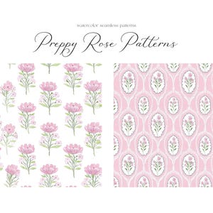 Puede incluir: Dos patrones sin costuras con rosas rosas y un delicado dise&ntilde;o floral. El primer patr&oacute;n es un fondo blanco con rosas rosas y hojas verdes. El segundo patr&oacute;n es un fondo rosa con un dise&ntilde;o floral blanco.