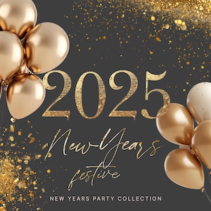 Collection de cliparts élégant et glamour doré pour kit de création de fête du nouvel an - ballons dorés - paillettes d'or - feuille d'or - clipart festif du nouvel an