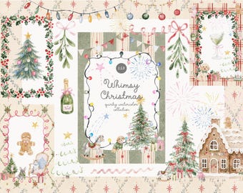 Watercolor Whimsy Christmas Collection - Christmas Premade Cards - Dogs and Cats - Festive Xmas - Cards - Digital Download - Quirky Clipart