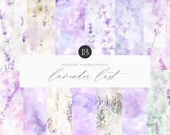 Modèles sans couture aquarelle floral lavande, papier de scrapbooking pastel lavande abstrait, arrière-plans lavande, scrapbooking, lavande, aquarelle