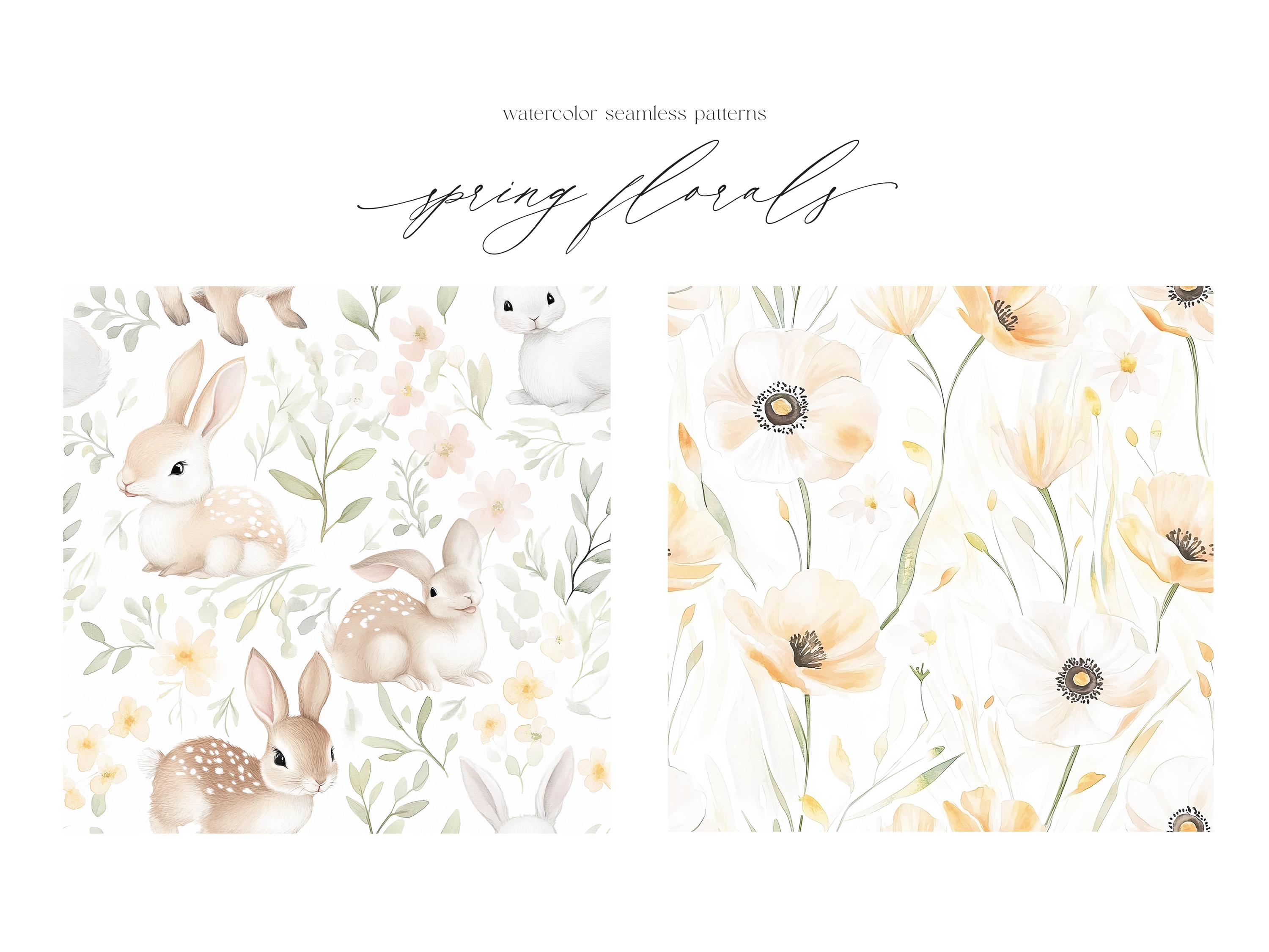 Watercolor Spring Mood Seamless Patterns, Floral Spring Pattern ...