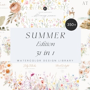 Watercolor Summer Bundle - Watercolor Huge Summer Bundle - Floral Clipart Bundle - Seamless Patterns Bundle - Summer Bundle - Clipart Bundle