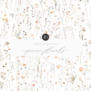 Aquarell Prairie Florals nahtlose Muster - digitale Papiere - zierliche Blumen Clipart - florale Hintergründe - Hochzeit Clipart - Hintergründe
