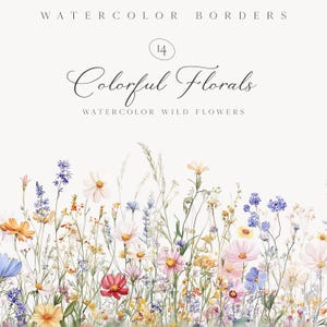 Clipart de flores silvestres en acuarela - Clipart de flores silvestres - Clipart de flores silvestres - Clipart de boda - Clipart prefabricado - Clipart floral - Bordes florales