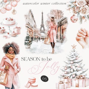 Aquarell Soft Pink Weihnachtscliparts Sammlung - Winter in Paris Weihnachtskollektion - Rosa Weihnachten - Weihnachtscliparts - Weihnachten