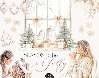 Neutral Christmas Clipart -  Christmas Clipart - Winter Clipart - Cozy Women - Neutral Clipart - Ornaments - Unlimited Sales License - Woman