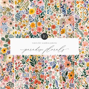Aquarelle fleurs sauvages motifs - motifs floraux sauvages - motifs floraux sans couture - fleurs sauvages motifs sans couture - papiers numériques