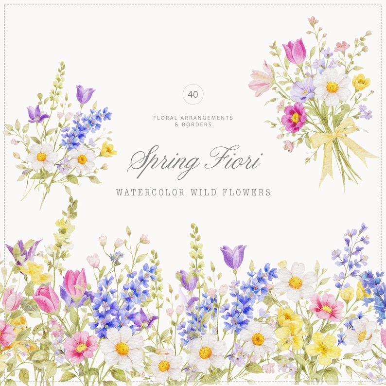 Watercolor Wild Spring Flowers Clipart - Wedding Clipart - Wild Floral ...