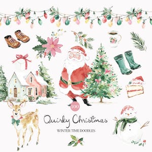 水彩風変わりなクリスマス クリップアート - 落書き風クリスマス クリップアート - コケット クリスマス - サンタクロース クリップアート - 気まぐれなイラスト クリップアート