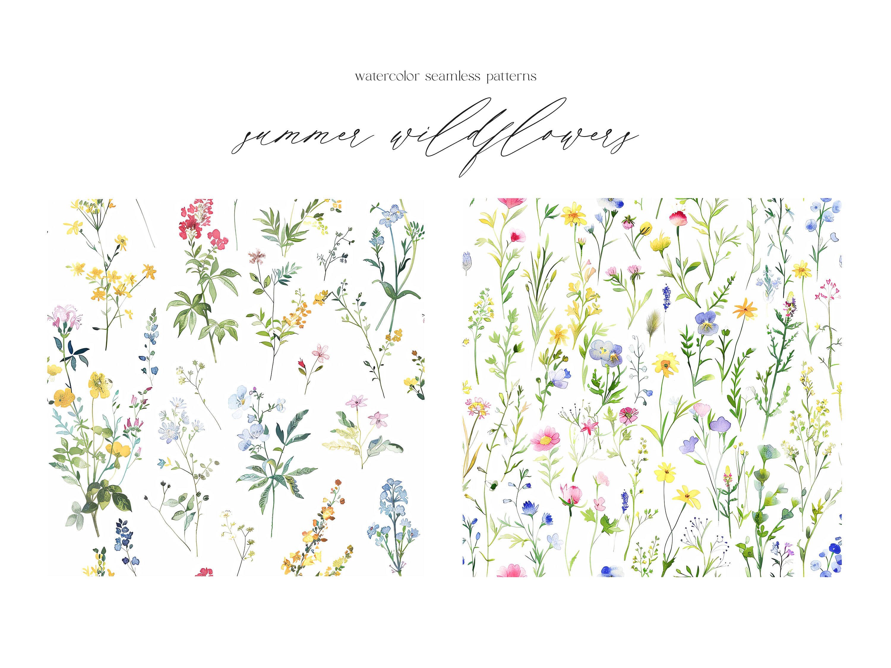 Watercolor Wild Flowers Seamless Patterns - Wild Floral Patterns ...
