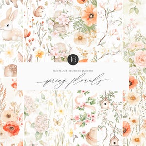 Aquarelle, ambiance printanière, motifs sans couture, motif floral printanier, motifs sans couture, téléchargement numérique, motifs répétitifs, papier scrapbooking