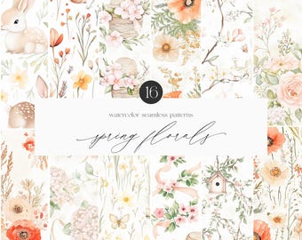 Aquarel lente stemming naadloze patronen, lente bloemenpatroon, naadloze patronen, digitale download, herhalende patronen, plakboekpapier