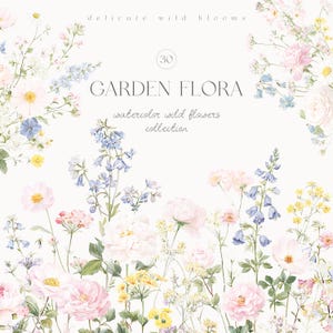 Clipart floreali pastello ad acquerello - Bordure di fiori selvatici - Clipart floreali selvatici - Clipart ad acquerello - Bordure floreali - Clipart per matrimoni - Fiori