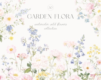 Aquarell Pastell Blumen Clipart - Wilde Blumen Ränder - Wilde Blumen Clipart - Aquarell Clipart - Florale Borders-Hochzeit Clipart-Blumen