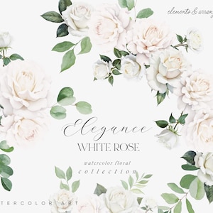 Elegant White Rose Clipart, White Rose Floral Clipart, Alabaster White Wedding Flower Clipart, White Rose Clipart, Wedding Clipart - Roses