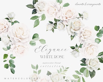 Elegant White Rose Clipart, White Rose Floral Clipart, Alabaster White Wedding Flower Clipart, White Rose Clipart, Wedding Clipart - Roses