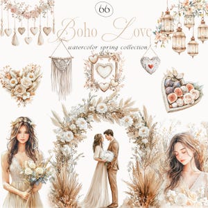 Aquarelle Boho Clipart, Clipart romantique, amour rustique, Clipart Boho, Clipart mariage, autocollants, Clipart Boho, Clipart aquarelle, Boho