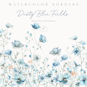 Imágenes prediseñadas florales azules polvorientos de acuarela, imágenes prediseñadas de flores silvestres azules, bordes florales azules polvorientos, bordes florales de acuarela, imágenes prediseñadas de bordes, flores