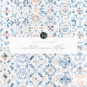 Carrelage méditerranéen aquarelle - Motifs méditerranéens - Carrelage - Motifs bord de mer - Motifs aquarelle sans couture