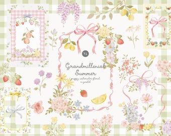 Watercolor Grandmillennial Summer Pastel Collection - Granny Chic - Premade Cards -Grandmillennial - Backgrounds - Digital Download