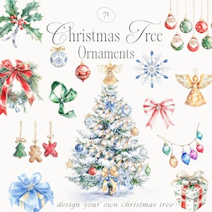 Christmas Ornaments Clipart - Festive Clipart - Christmas Clipart - Watercolor Winter - Watercolor Ornaments -Christmas Tree Design Your Own