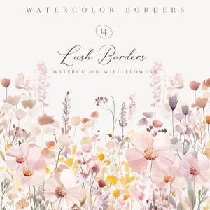 Wild Floral Clipart - Bordas florais em aquarela - Clipart pré-fabricado - Clipart de casamento - Bordas florais - Clipart em aquarela - Blush Florals
